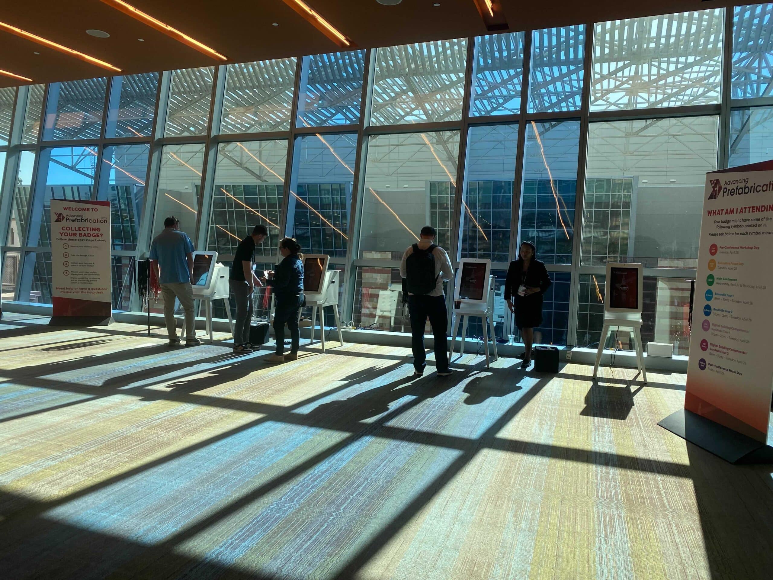 CrowdComms Kiosks at Advancing Prefabrication 2022-1, event check in