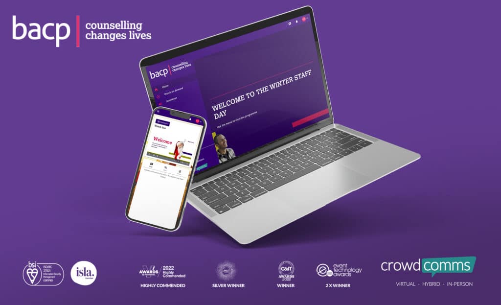 BACP annual winter staff day supported by the CrowdComms hybrid event platform, hybrid event case study