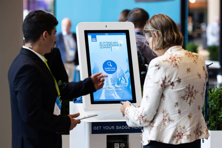 event Registration and badging, event badge printing kiosks